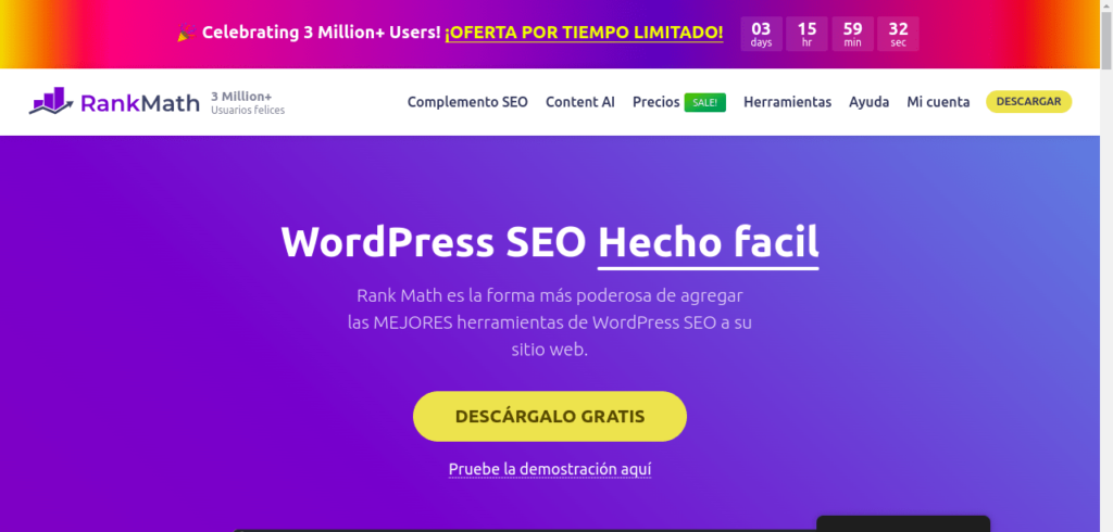 Página de inicio de Rank Math. crear un blog con wordpress paso a paso